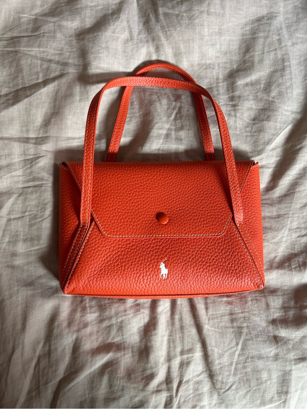 Ralph Lauren Bright Orange Pebbled Leather Satchel